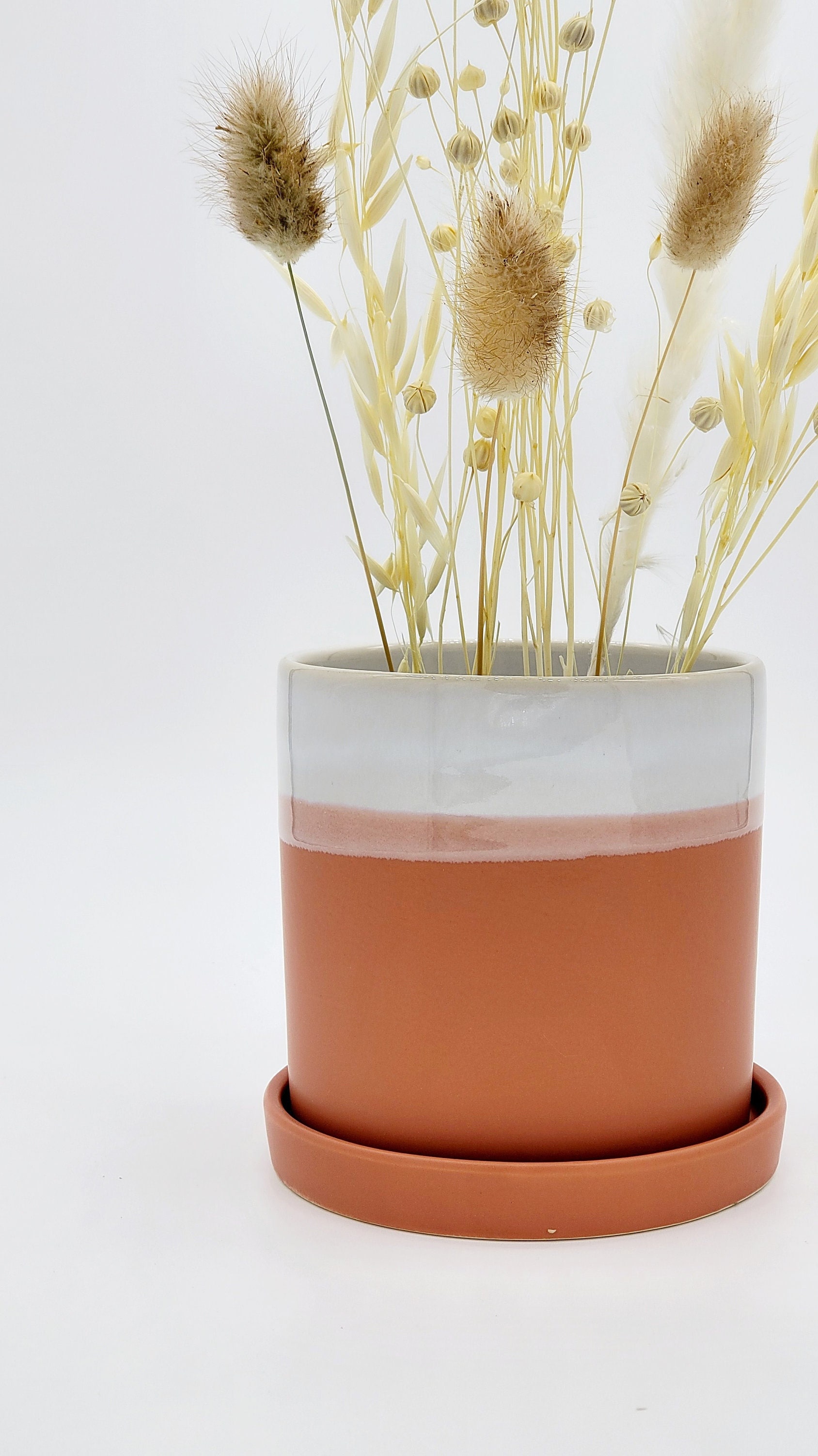5 Inch Ceramic Planter Pot with Drainage Hole • 5" Modern Plant Pot with Saucer • Two Tone Indoor Planter • Flower Pot • Succulent Pot