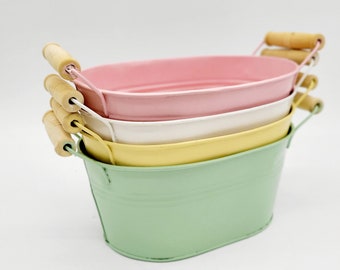 Pastel Planter Pots • Oval Metal Bucket • Succulent Planter • Indoor Planter • Houseplant Flower Pot • Gifts for Girls • Spring Easter Decor