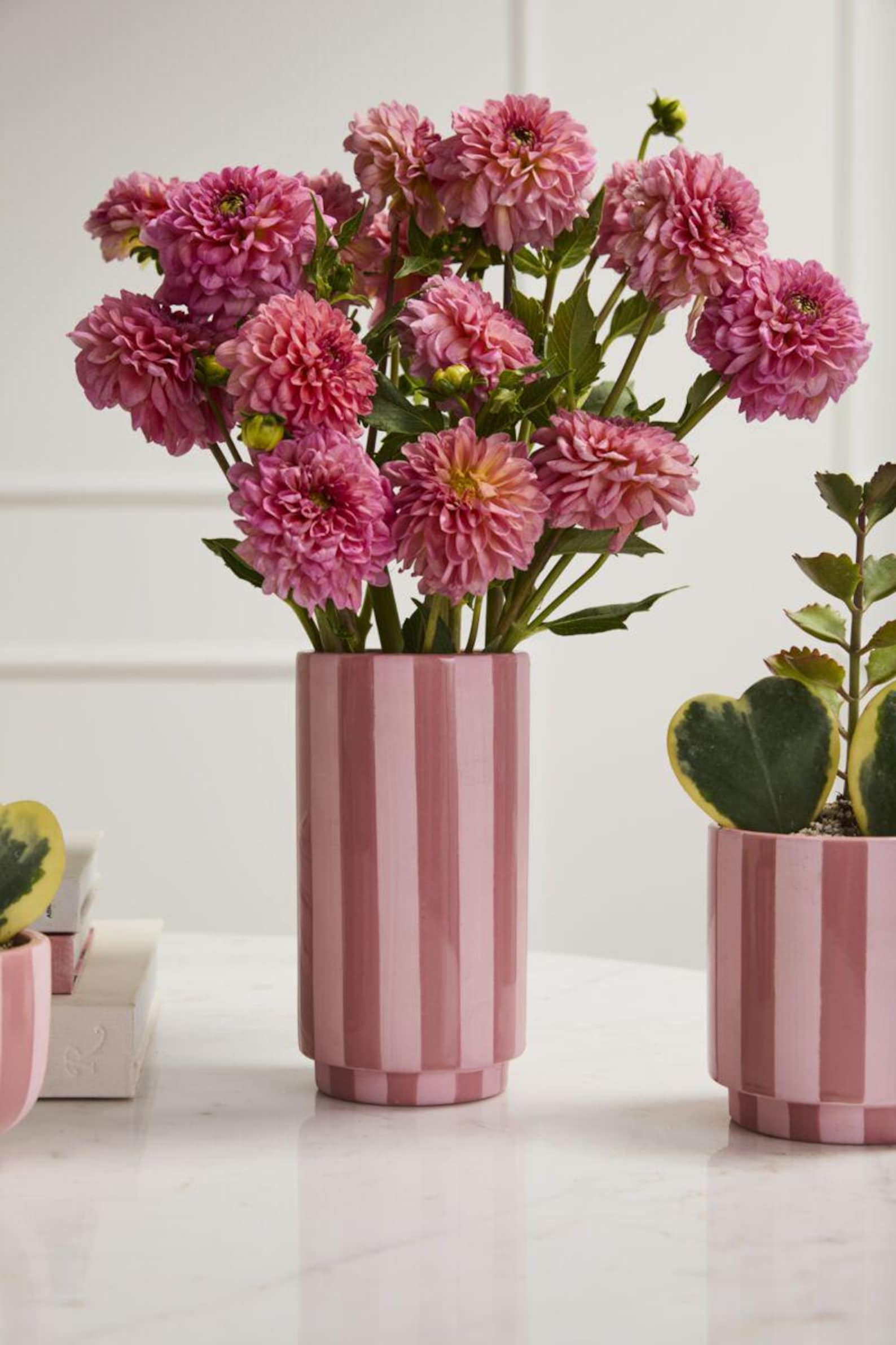 8" Pink Striped Flower Vase • Ceramic Vase for Flowers • Wedding Decor • Trendy Vase • Minimalist Groovy Vase • Blush Pink Pot