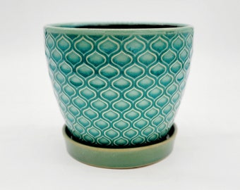 6" Teal Blue Planter Pot with Saucer Drainage Hole • Blue Modern Plant Pot • Indoor Planter • Houseplant Flower Pot • Aqua Ceramic Planter