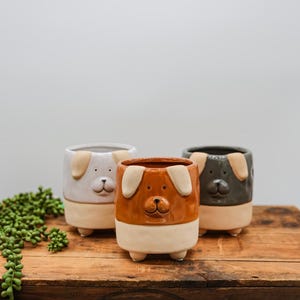 4.5&quot; Dog Planter • Ceramic Succulent Planter • Animal Planter • Small Planter for Shelf • Dog Lover Gift • Gift for Wife • Gifts for Her