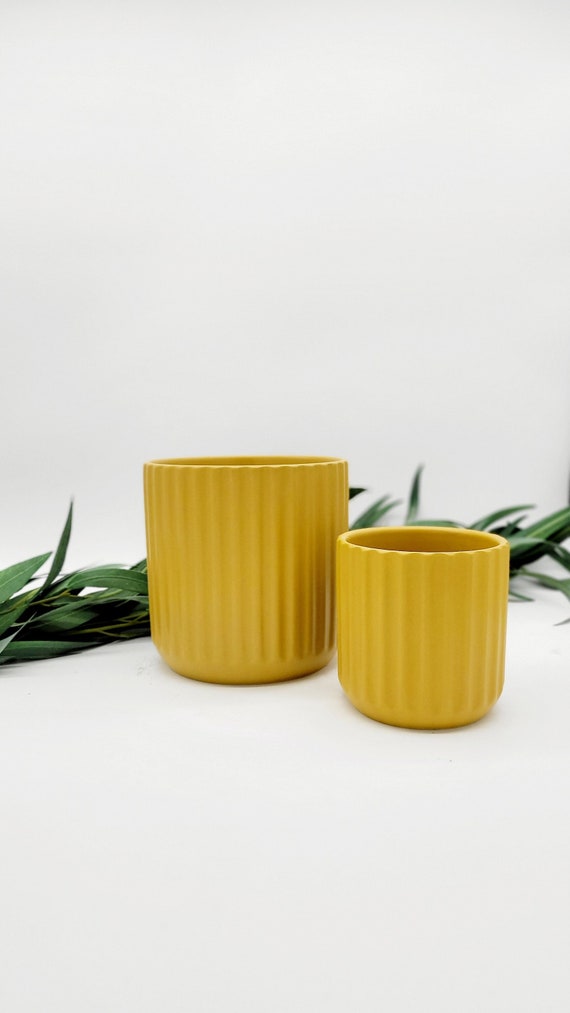 Mustard Yellow Planter Pots Fall Decor Bohemian Modern Plant Etsy