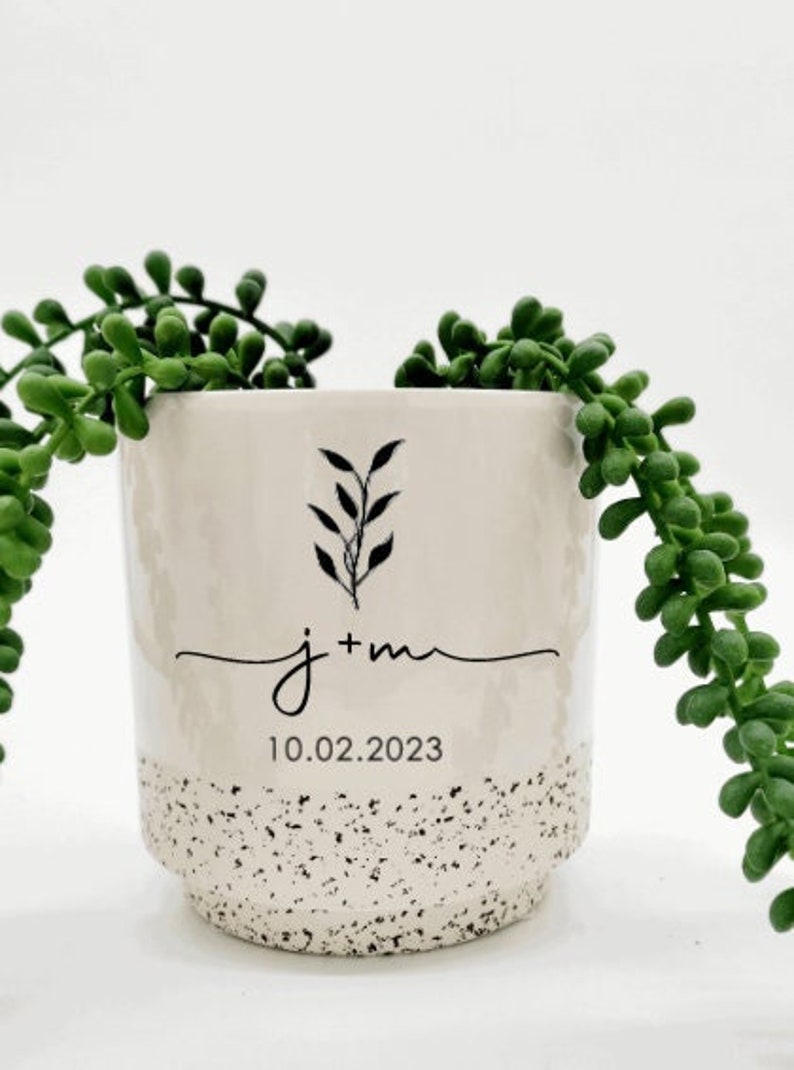 Personalized Wedding Gift for Couple • Ceramic Planter Housewarming Gift • Custom Bridal Shower Gift for Bride • Engagement Gift for Her