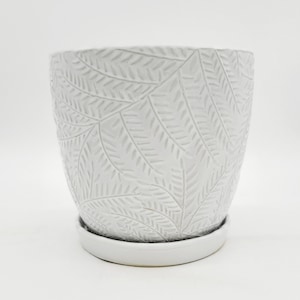4.5&quot; White Ceramic Planter with Drainage Hole & Saucer • Minimalist Indoor Outdoor Planter • Succulent Flower Pot • Cute Gift for Her