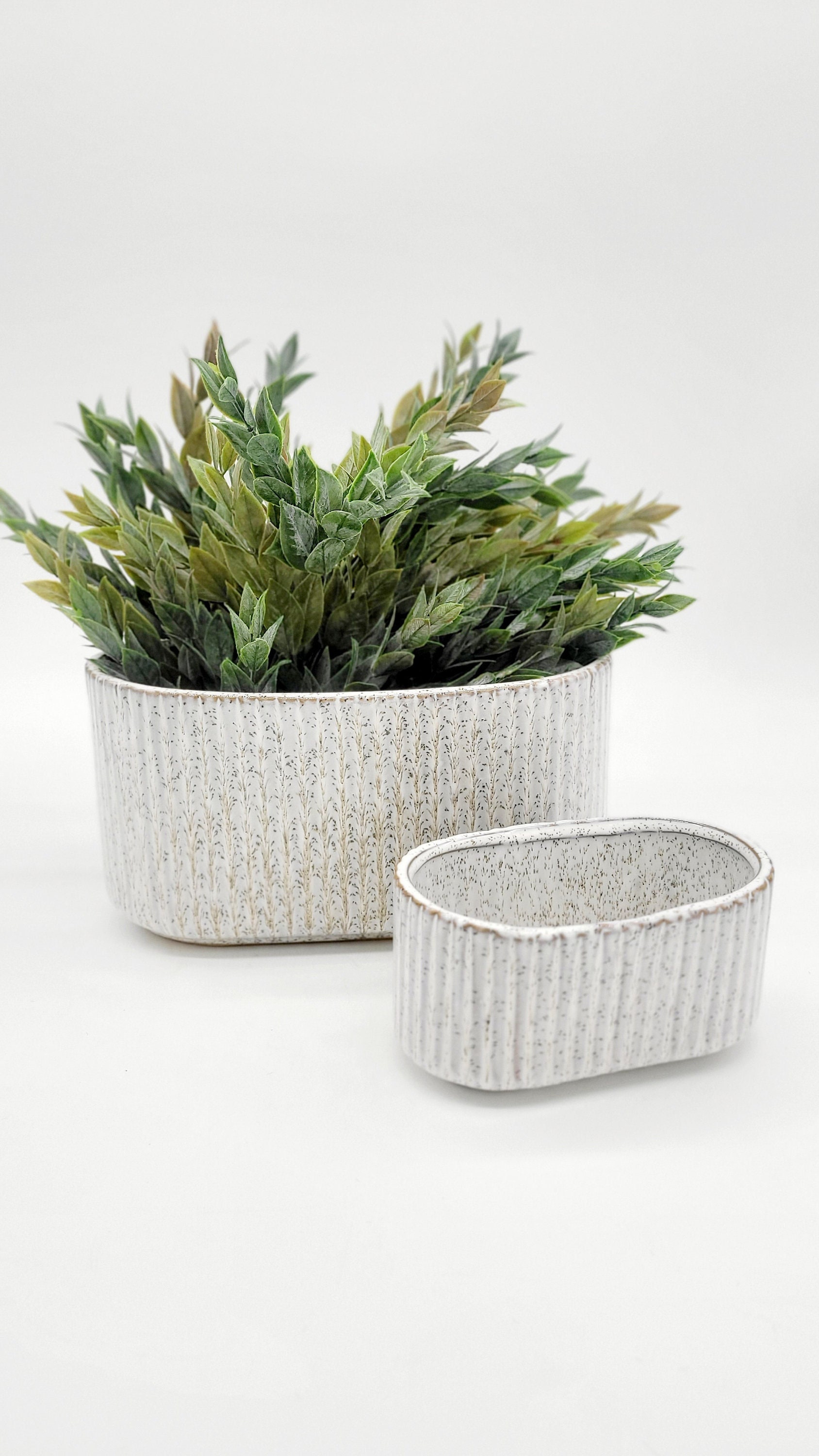 Round Oval Minimalist White Ceramic Succulent Planter Pot, Window Box –  MyGift