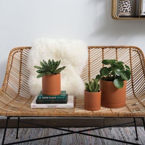 Burnt Orange Ceramic Planter Pot • 4" Plant, Drainage & Saucer