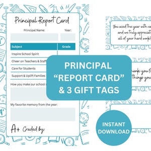 School Principal Gift Unique Affordable Instant Download School Gift Tags and Report Card Unique Card for Principal
