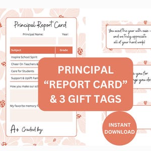 School Principal Gift Unique Affordable Instant Download School Gift Tags and Report Card Unique Card for Principal Flower Card