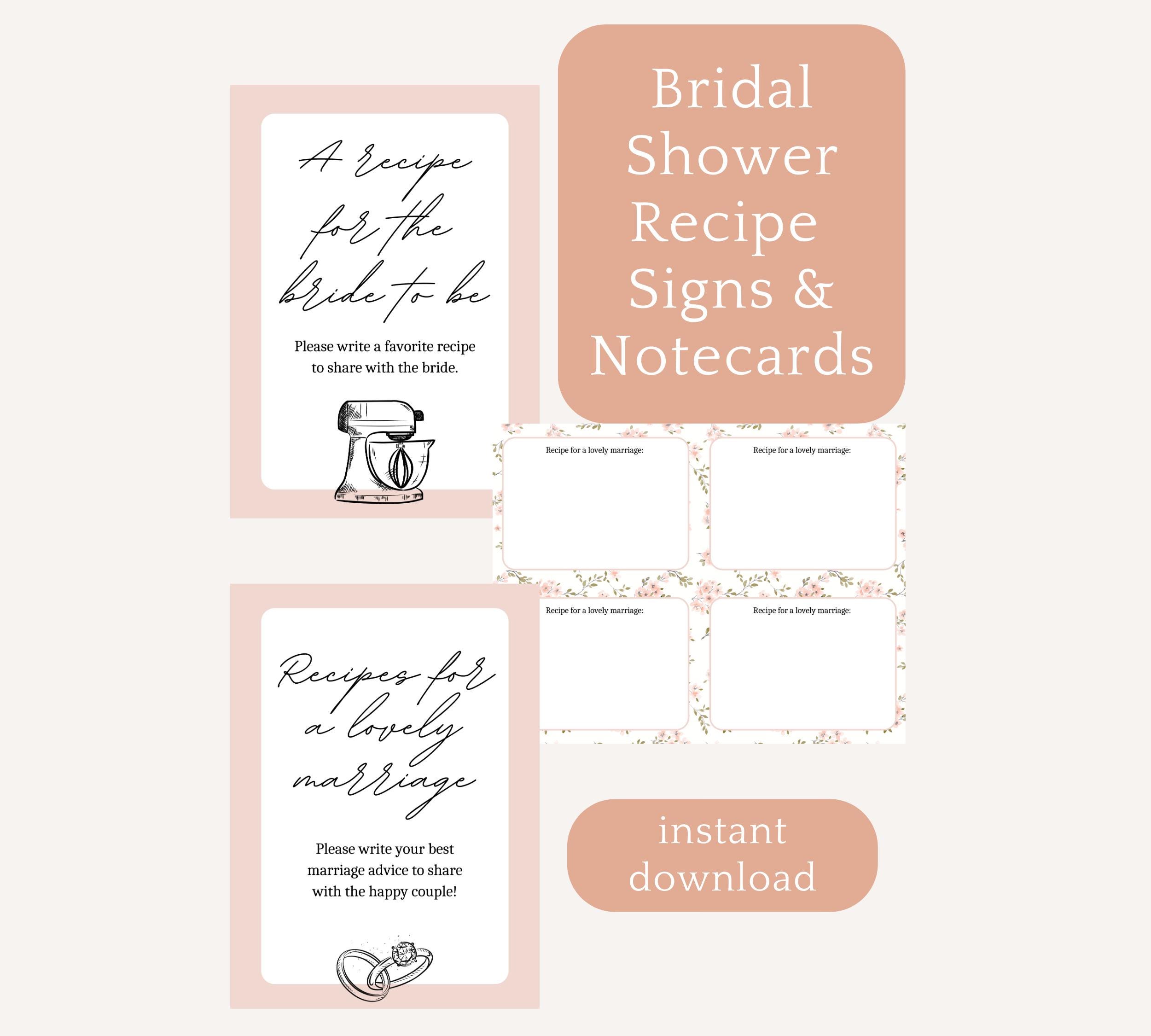 Bridal Shower Recipe Cards Activity Marriage Advice Game Recipes for ...