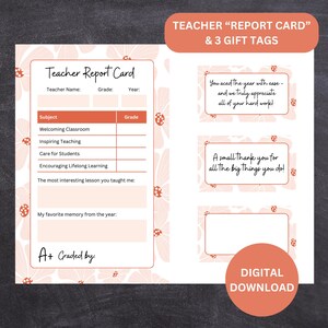 Regalo de agradecimiento para maestros, descarga digital asequible para maestros, etiquetas de regalo y boleta de calificaciones, descarga instantánea, regalo de enseñanza único
