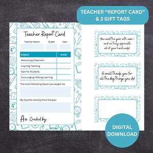 Regalo de agradecimiento para maestros, descarga digital asequible para maestros, etiquetas de regalo y boleta de calificaciones, descarga instantánea, regalo de enseñanza único