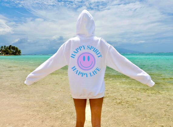 Happy Spirit Happy Life Zip up Hoodie Gildan Zip Hoodie Oversized Hoodie Back Print Trendy Sweatshirt Beach Cover Up Lake Cover Up Etsy Canada