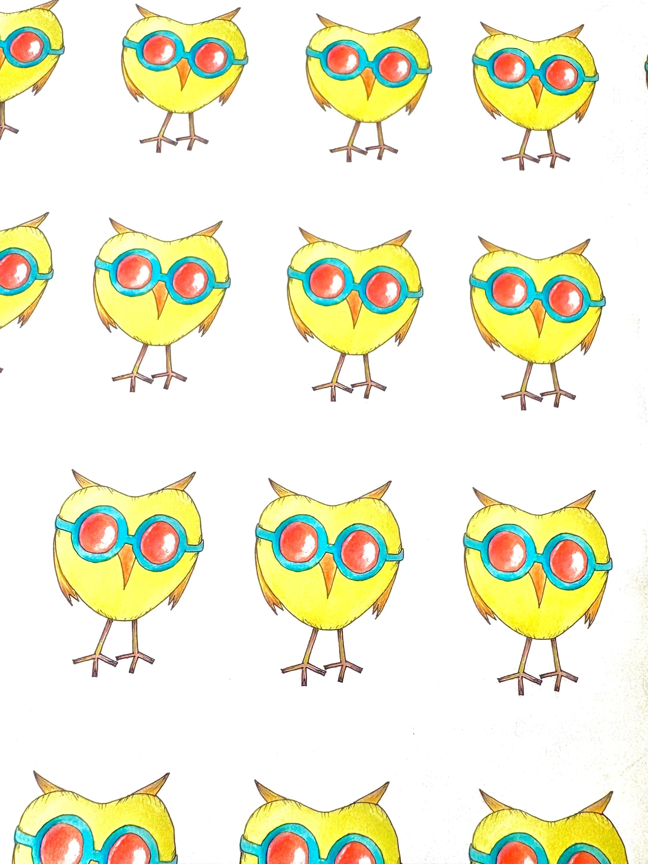 Owl hand crafted colourful themed wrapping paper - 3 sheets (66x48cm)