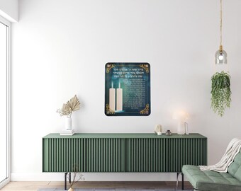 Metal Glossy Print Shabbat Candle Blessing, Hebrew, physical item