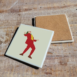 Joker Movie Coaster with Minimalist Artwork | Ceramic Tile with High Gloss Finish and Cork Backer | Perfect for Home or Office