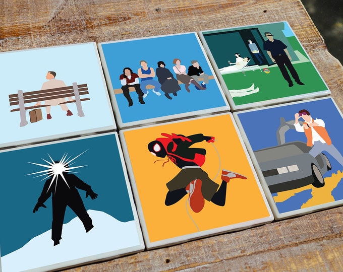 Movie Coasters | 250+ Designs | Minimalist Artwork on Ceramic Tile with High Gloss and Cork Backers | Mix and Match from your Favorite Films