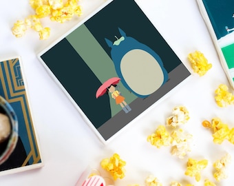 My Neighbor Totoro Movie Coaster with Original Minimalist Artwork | Ceramic w/ High Gloss Finish and Cork Backer | Perfect for Home/Office