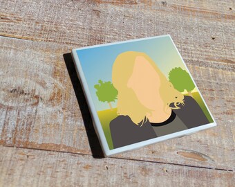 Posavasos de TV de Parks and Rec con obra de arte minimalista original / Azulejo de cerámica con acabado de alto brillo y respaldo de corcho / Perfecto para el hogar o la oficina