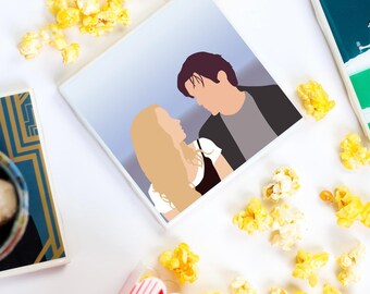 Posavasos de la película Antes del Amanecer con ilustraciones minimalistas / Azulejo de cerámica con acabado de alto brillo y respaldo de corcho / Perfecto para el hogar o la oficina