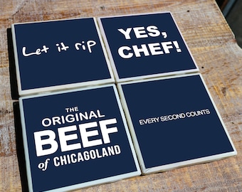 Posavasos The Bear (programa de televisión) / Juego de 4 pies. Frases icónicas, La carne original de Chicagoland, Yes Chef, Let It Rip y Cada segundo cuenta.