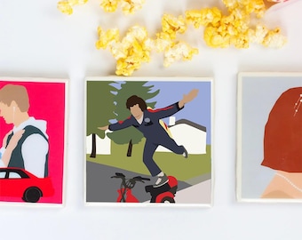 Posavasos de película Hot Rod / Azulejo de cerámica hecho a mano, arte minimalista