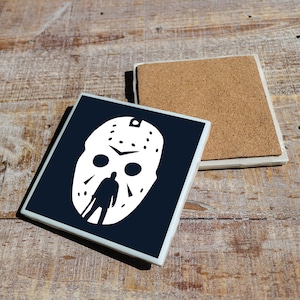 Friday The 13th Movie Coaster with Original Minimalist Artwork | Ceramic Tile | High Gloss Finish | Cork Backer | Perfect for Home/Office