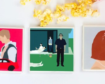 Posavasos de la película Parásitos con diseño minimalista original / Azulejo de cerámica con acabado brillante y base de corcho / Perfecto para el hogar o la oficina