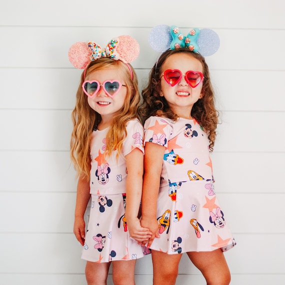 Pink Retro Mickey Skirt And Crop Mickeys Halloween Outfit Girls Disney Outfits Fab 5 Outfit Disney Day Outfit Girls Disney Friends