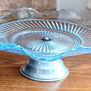Beautiful Vintage Decorative Blue Glass Sweet/ biscuit/ sweet meat/ cake stand / holder / Vintage / Home Decor/ Unusual