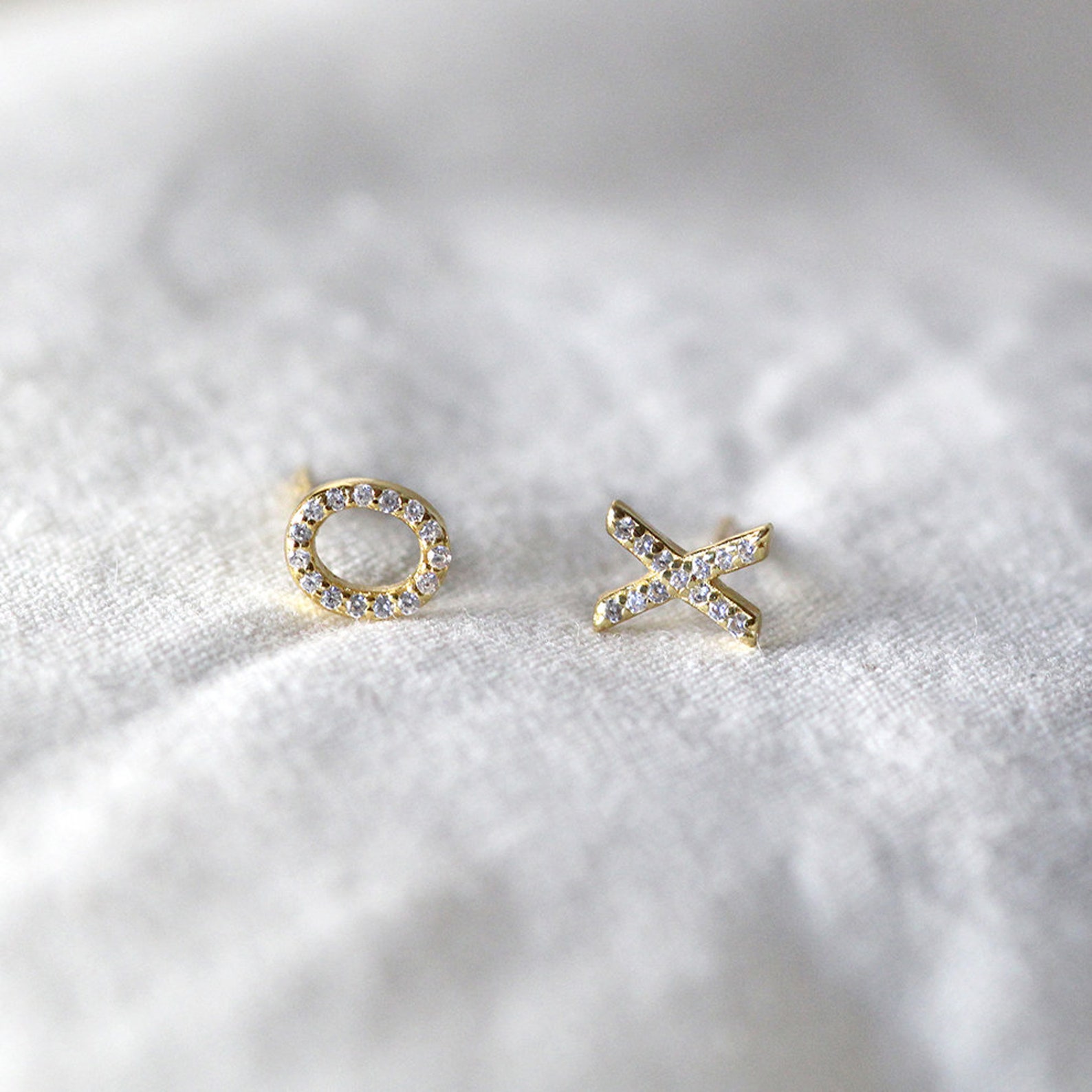 Natural Diamond X O Earrings / XO Xo Earrings Gold / 14k X O Etsy