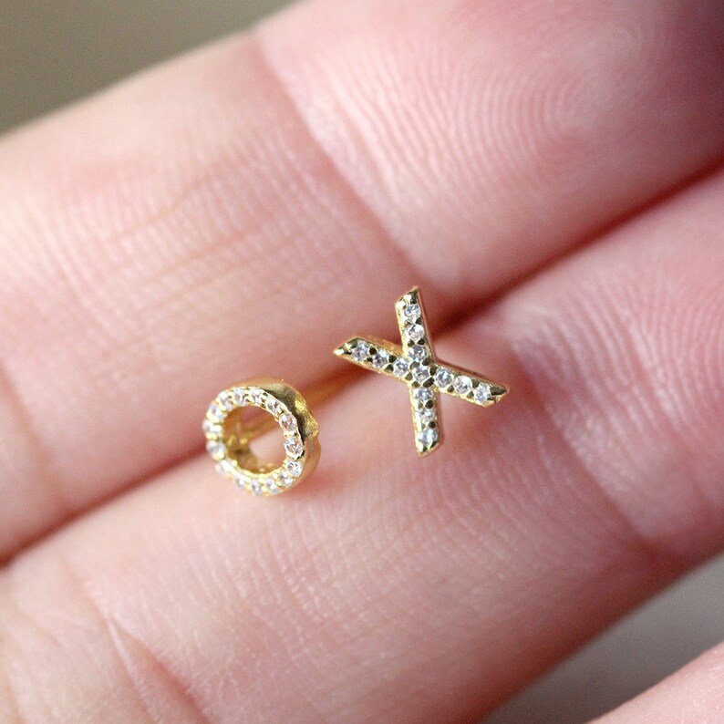 Natural Diamond X O Earrings / XO Xo Earrings Gold / 14k X O Etsy