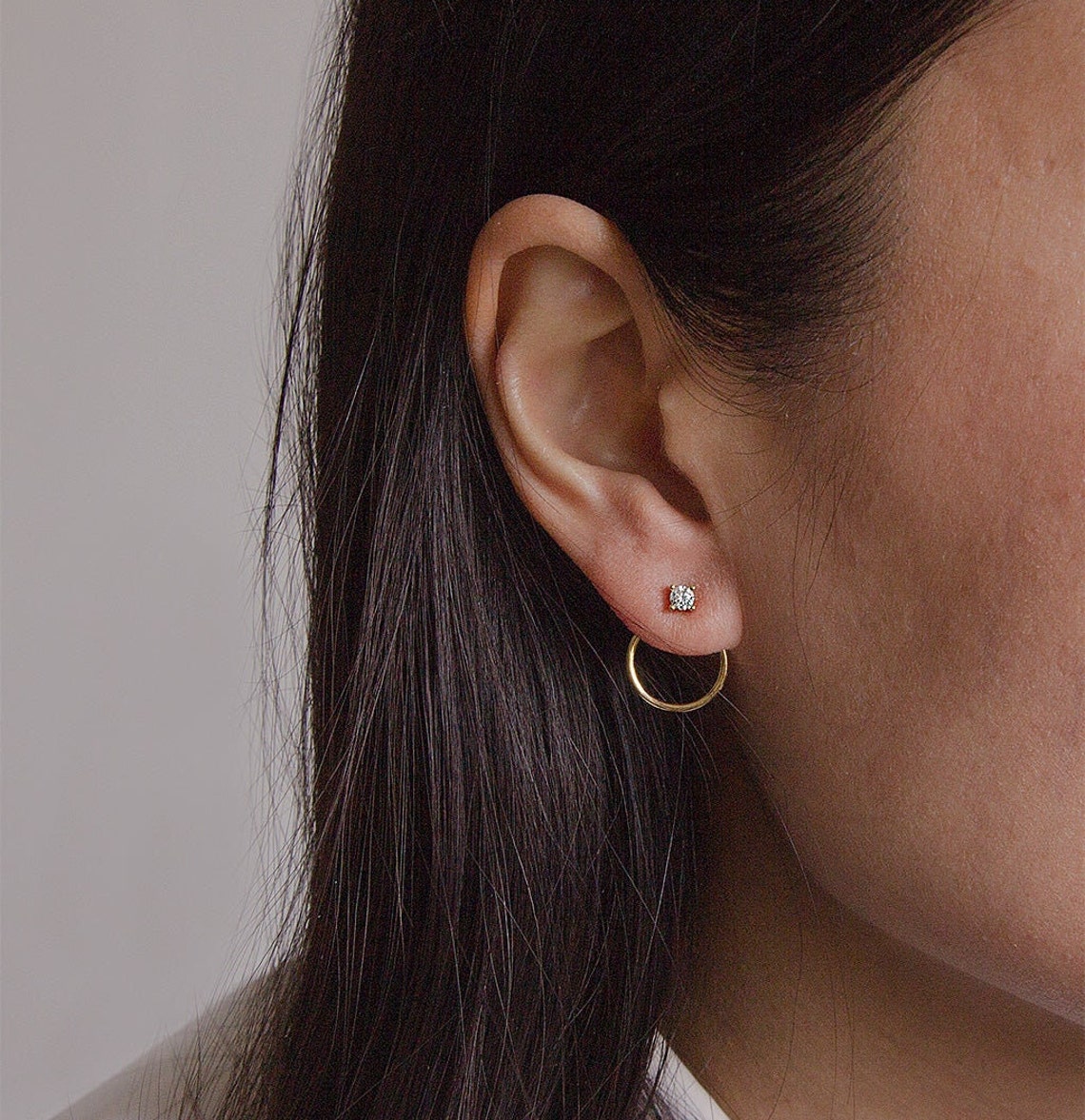 14k Solid Gold Ear Jacket Circle Earrings / Natural Diamond Etsy