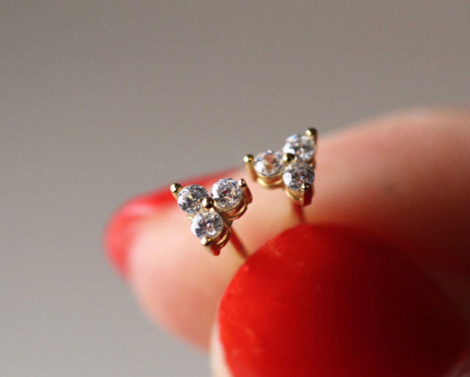 14k Trio Diamond Earrings / Diamond Studs / Diamond Earrings / Etsy