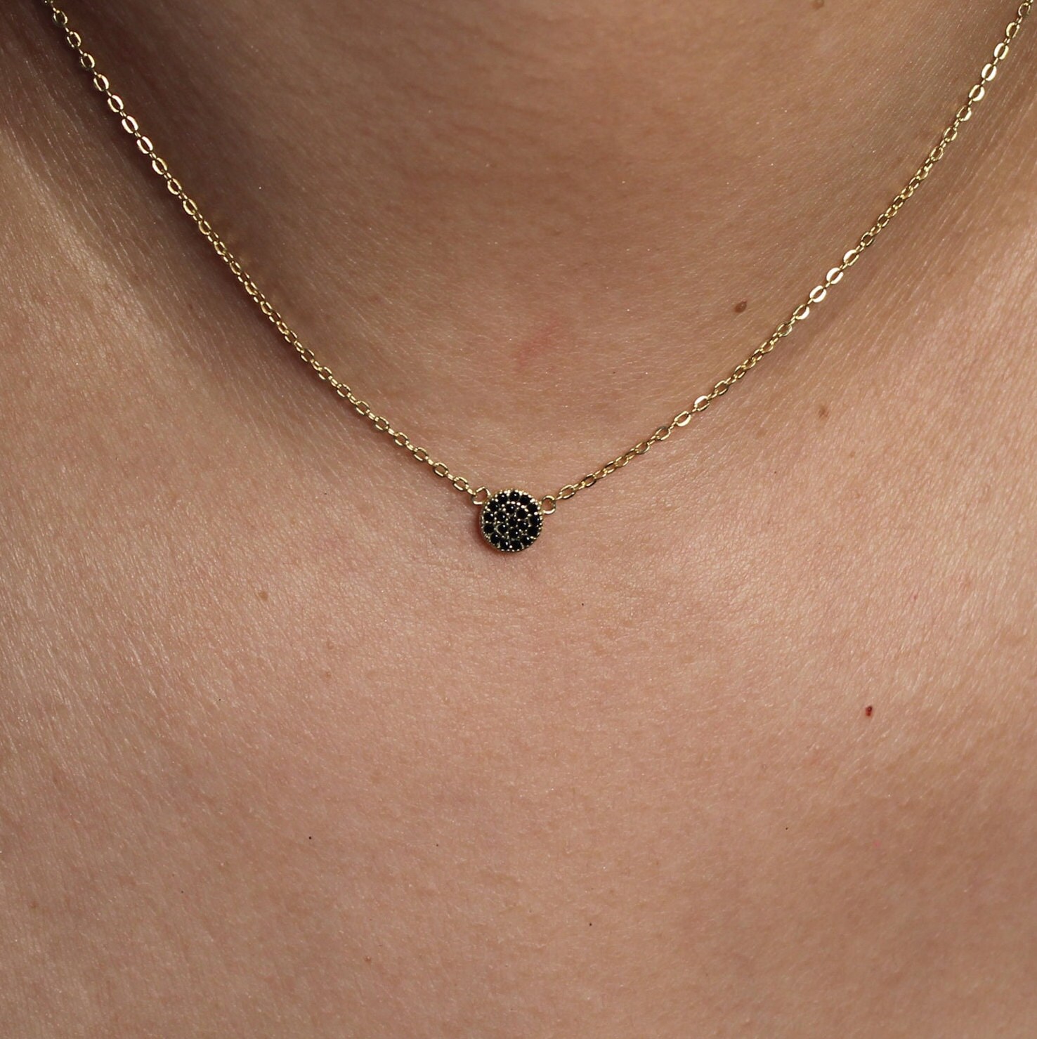 14k Solid Gold Tiny Diamond Dot Necklace