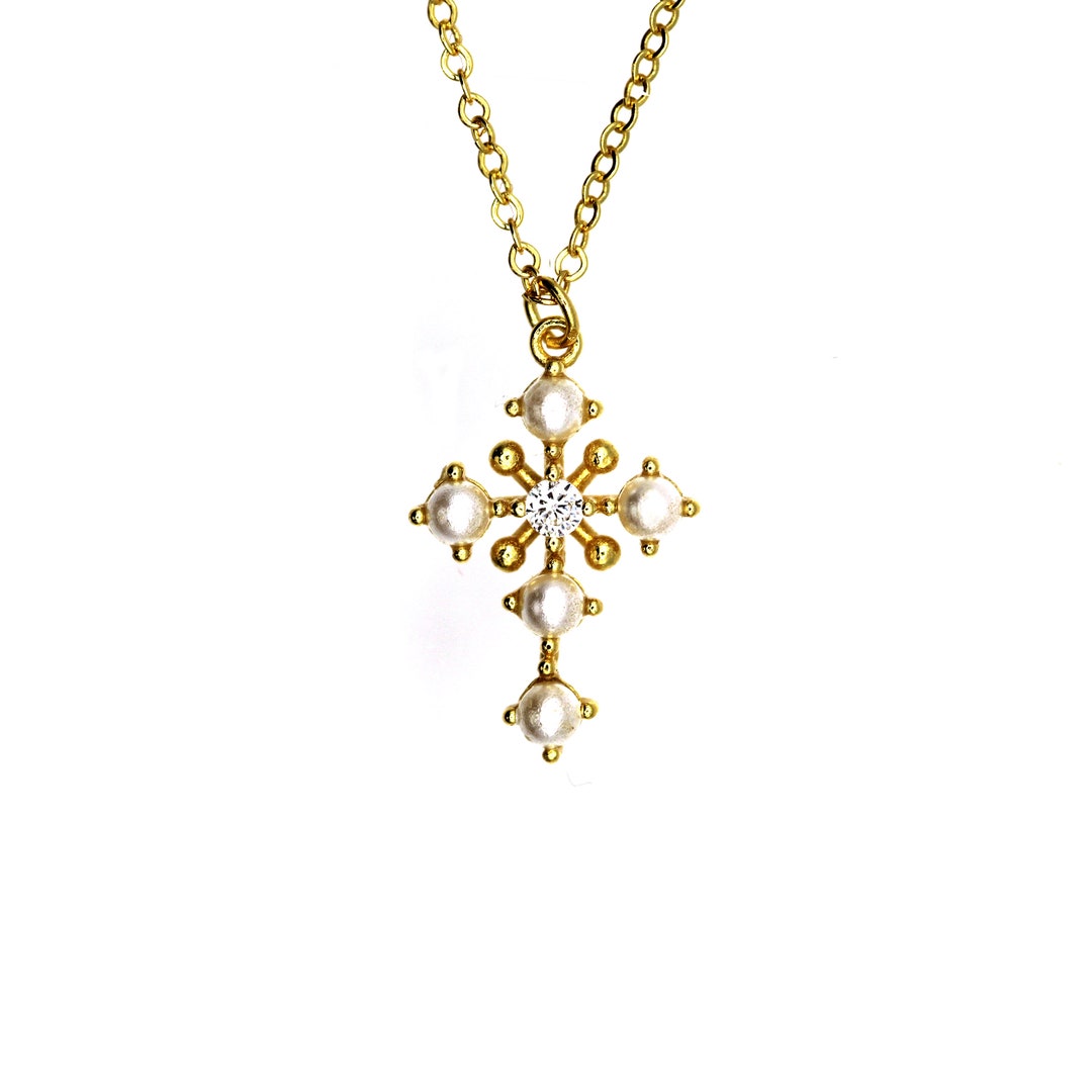 Antique Cross Necklace / Natural Diamond Cross Necklace / 14k Etsy