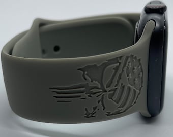 Punisher Skull Flag| American Flag | Patriotic Style| Watch Band | Fits 38/40/41MM and 42/44/45/46/49MM Series 1-10 & SE/Ultra watches