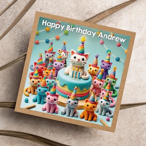 Personalised Cat Birthday Card with Party Cats Illustration – For Cat Lovers | GG118 image 5