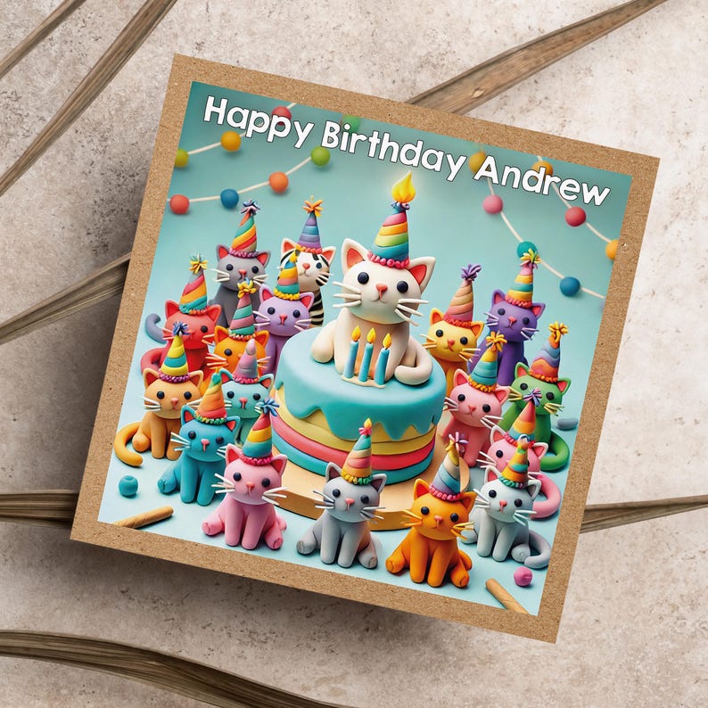 Personalised Cat Birthday Card with Party Cats Illustration – For Cat Lovers | GG118 image 5