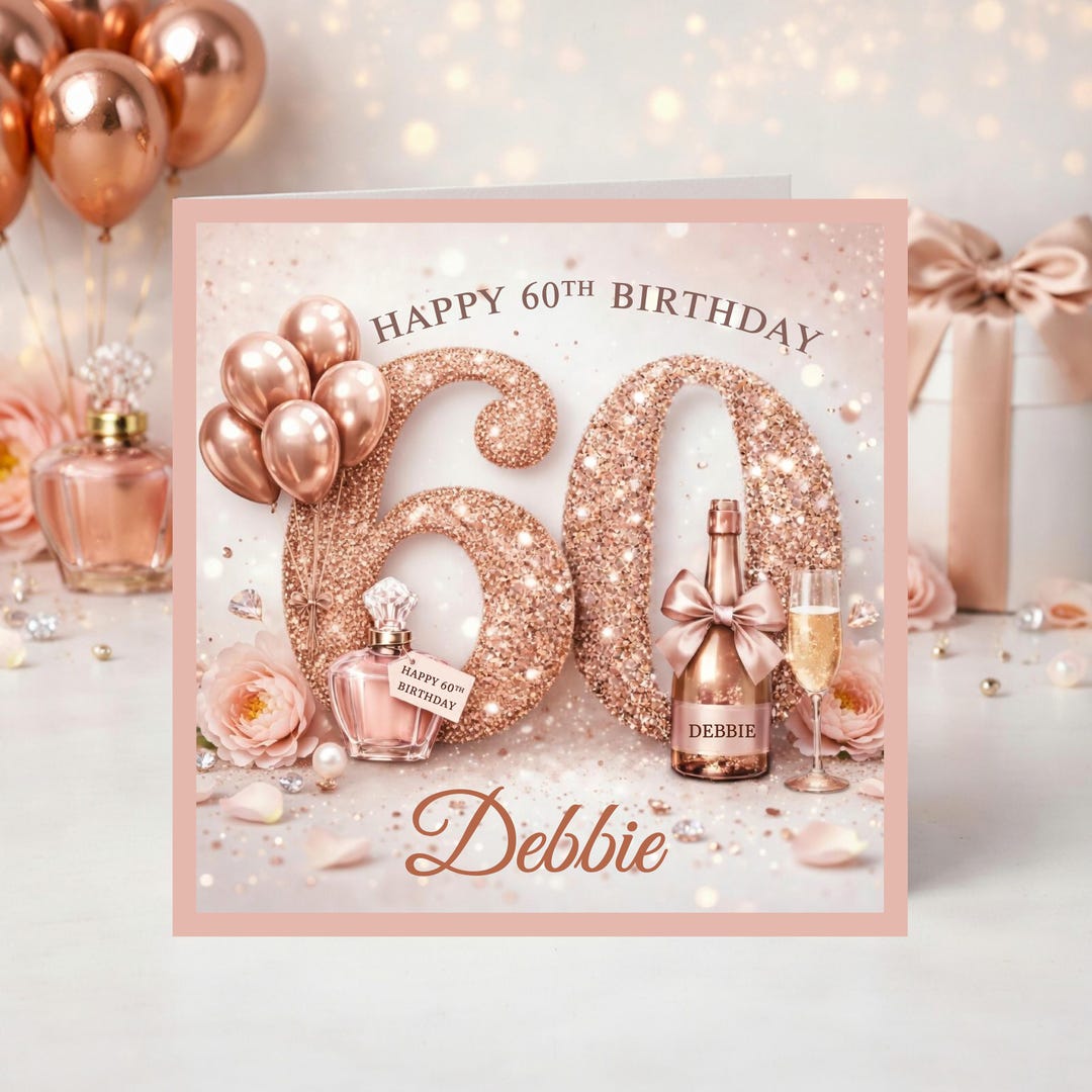 Personalised 60th Birthday Card, Rose Gold Luxury Champagne Design, Mum ...