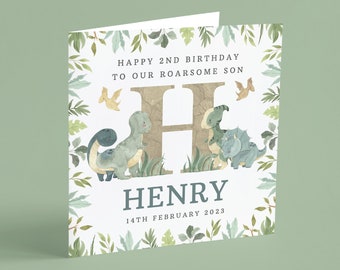 Carte d'anniversaire personnalisée 1er 2e 3e anniversaire, carte d'anniversaire dinosaure, carte de premier anniversaire personnalisée, carte d'anniversaire dinosaure personnalisée GG53