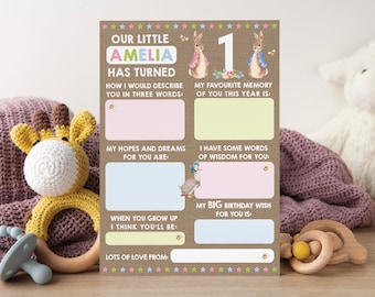 Personalised 1st Birthday Time Capsule Cards — Bunny Rabbit Keepsake Party Game