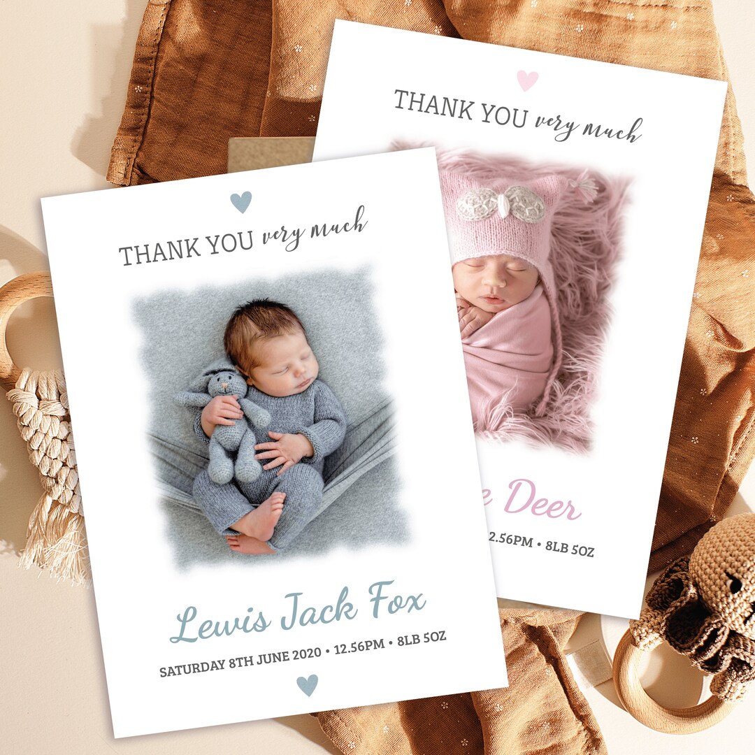 Personalised Photo New Baby Cards, Custom Baby Thank You Cards, Newborn