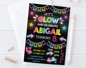 Personalised Neon Disco Party Invitations: UV Glow Dance Party