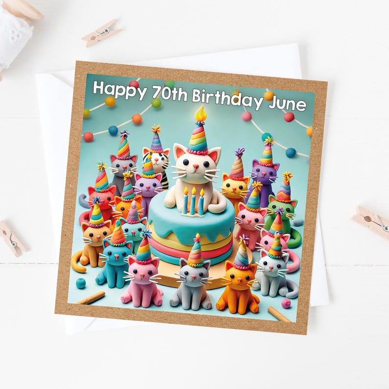 Personalised Cat Birthday Card with Party Cats Illustration – For Cat Lovers | GG118 image 2