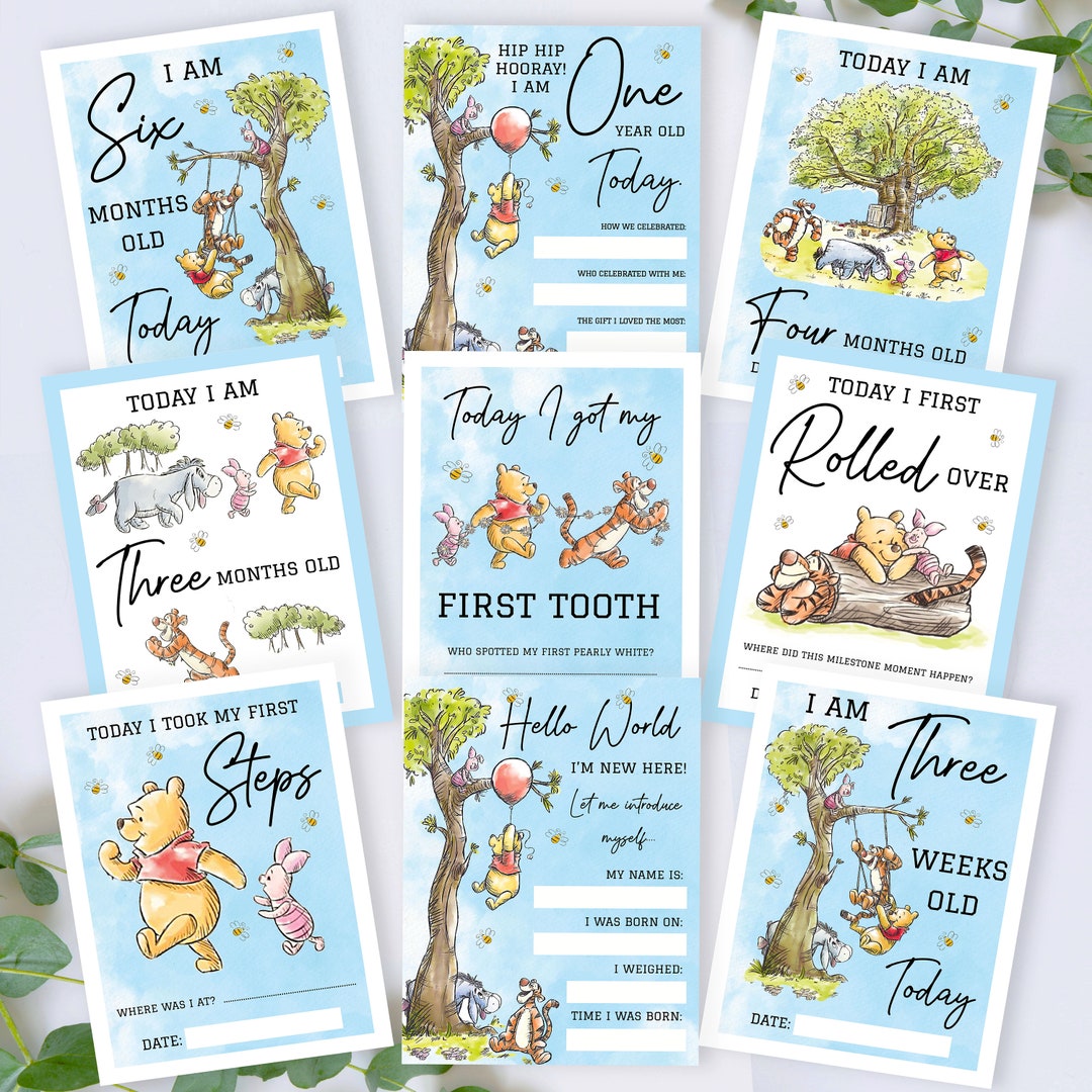 Personalised Baby Boy Milestone Cards – Blue Cute Bear Newborn Keepsake ...