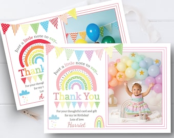 Personalised Rainbow Photo Thank You Cards 1st Birthday Thank You Notes Christening Baptism Pastel Rainbow Thank You Cards Boy Girl