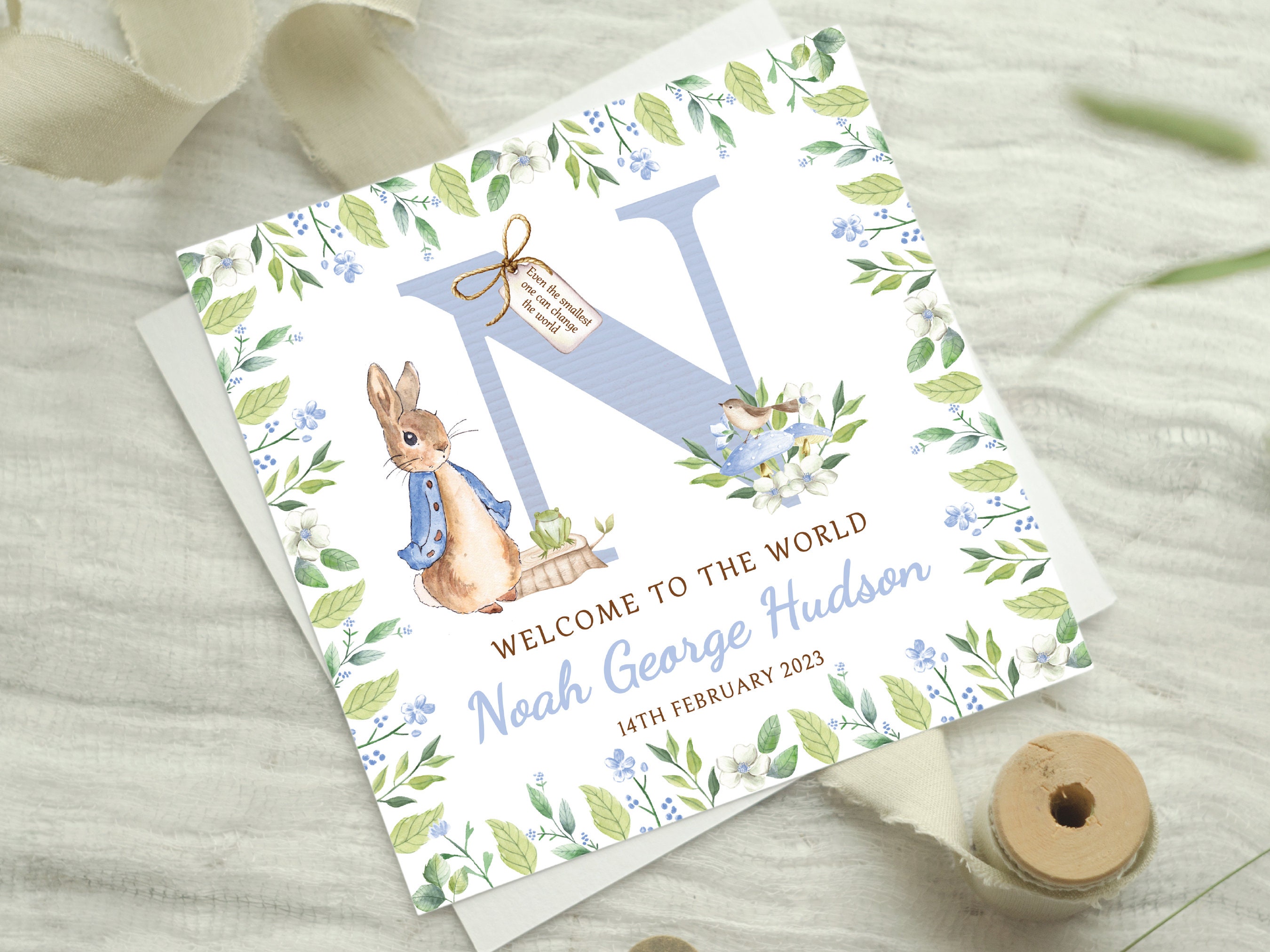 Personalised Rabbit New Baby Girl Card — Pink Bunny Floral Initial ...