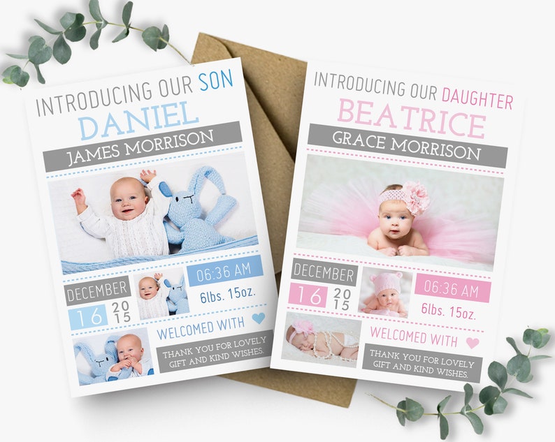 New Baby Thank You Cards Baby Thank You Card With Photos Personalised Photo Thank You Notes Baby Announcement Cards Newborn Photo Cards image 5