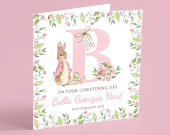 Carte de baptême personnalisée en forme de lapin, carte de baptême de fille personnalisée, carte de baptême, carte de filleule, carte de baptême florale GG59