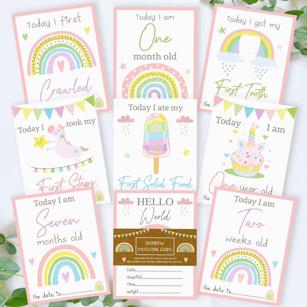 Pastel Rainbow Baby Milestone Cards Unisex Baby Shower Gift, Photo ...
